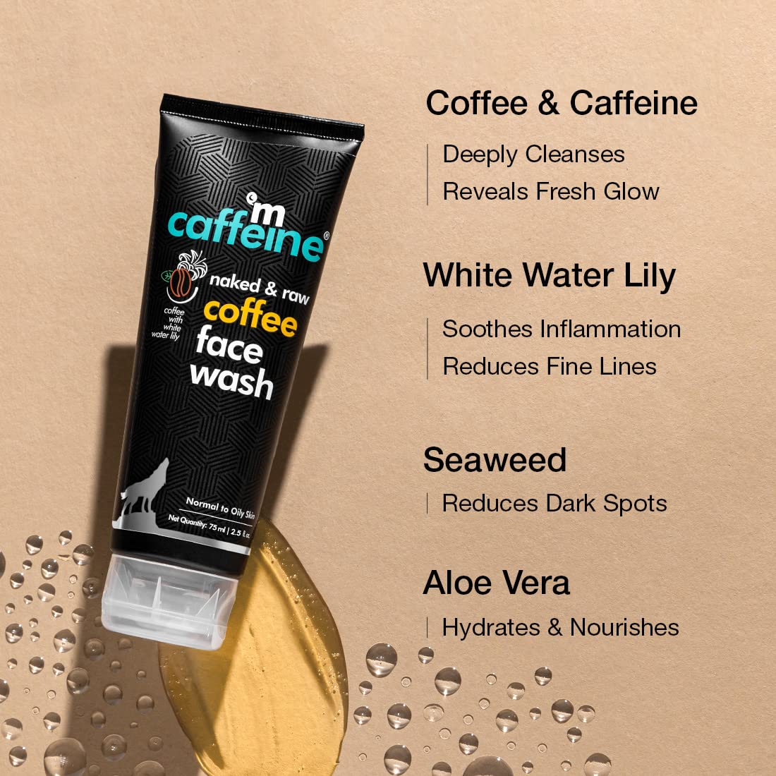 mcaffeine Coffee Face Wash 75ml with Caffeine Hyaluronic Acid Provitamin B5 SLS Free Paraben Free Vegan - back view