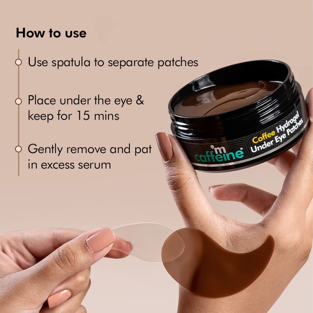 mcaffeine Coffee Hydrogel Under Eye Patches, 15 Pairs, with Caffeine & Hyaluronic Acid, Vegan & Cruelty-Free - label detail