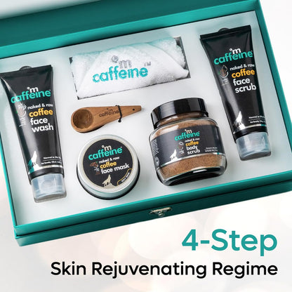 mcaffeine Coffee Skincare Gift Set, Unisex, 5-Piece Kit, Teal Packaging, Made in India - front view