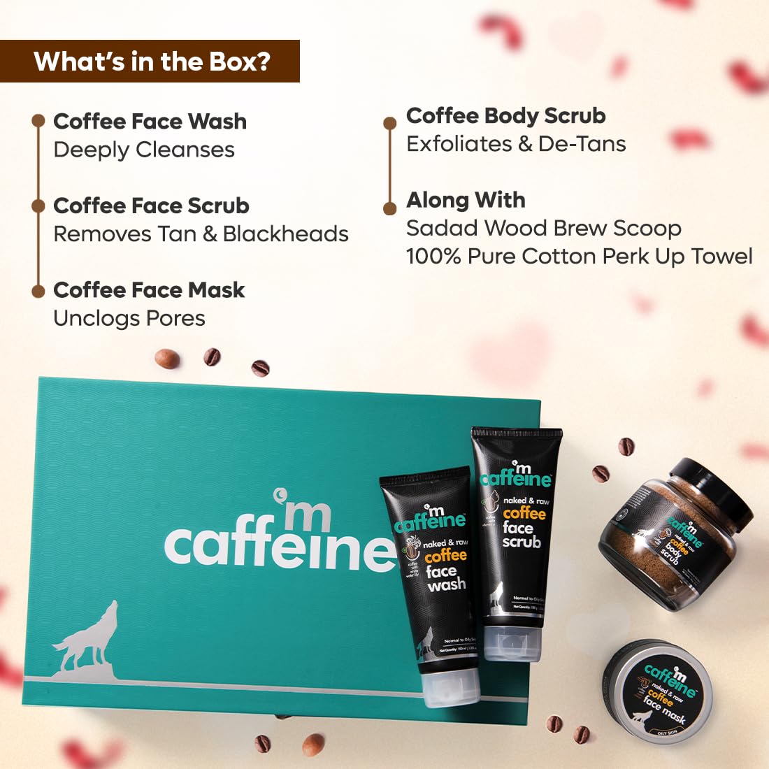 mcaffeine Coffee Skincare Gift Set, Unisex, 5-Piece Kit, Teal Packaging, Made in India - back view