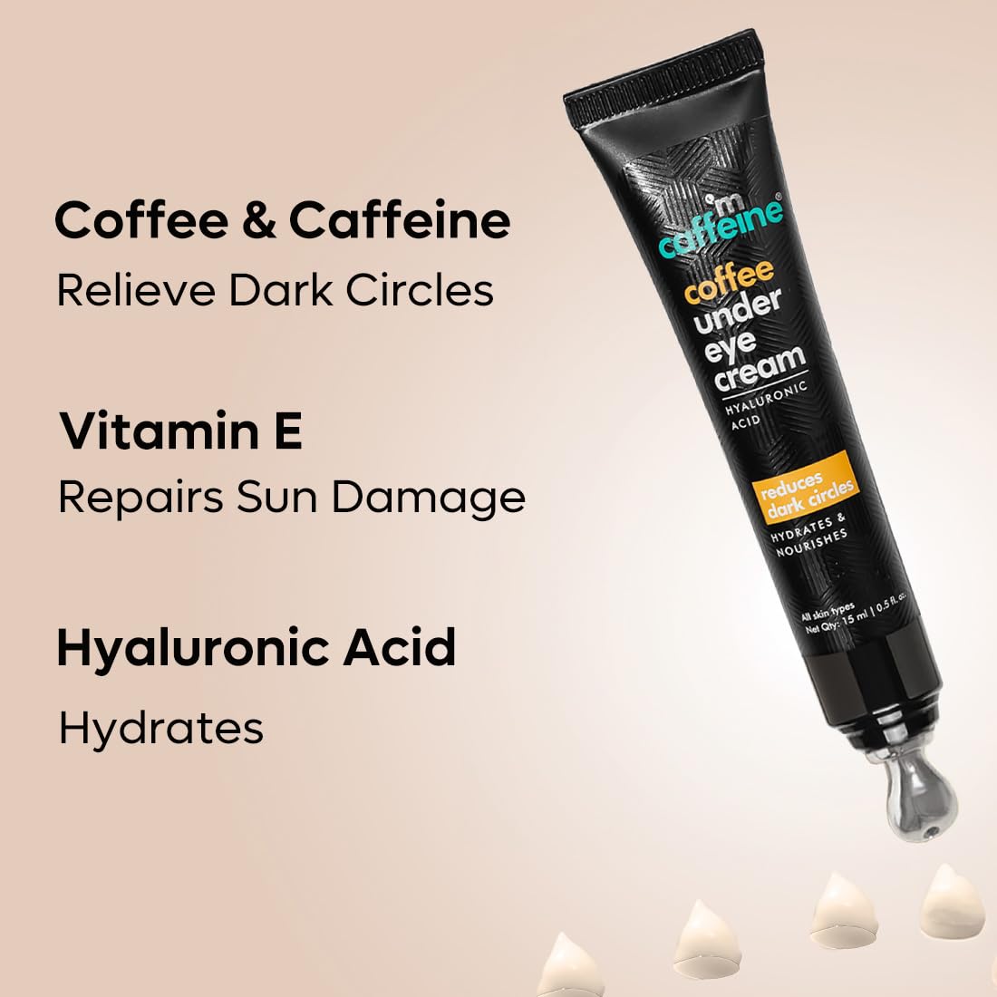 mcaffeine Coffee Under Eye Cream Gel, 15g, Unisex, with Built-In Metal Applicator, Vegan, PETA Certified, Cruelty-Free - labe