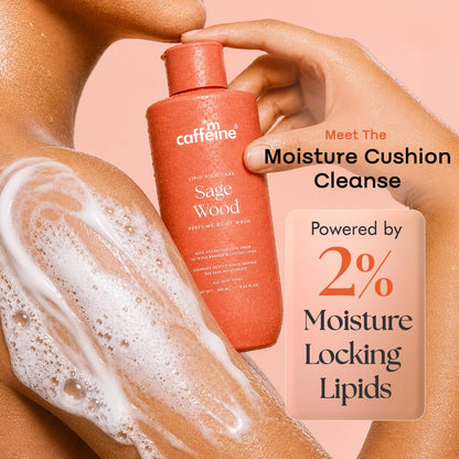 mCaffeine Deep Nourishing Milky Body Wash, 250ml, Sage Wood-Citrus Musky Fragrance, Clinically Tested - front view