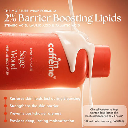 mCaffeine Deep Nourishing Milky Body Wash, 250ml, Sage Wood-Citrus Musky Fragrance, Clinically Tested - back view