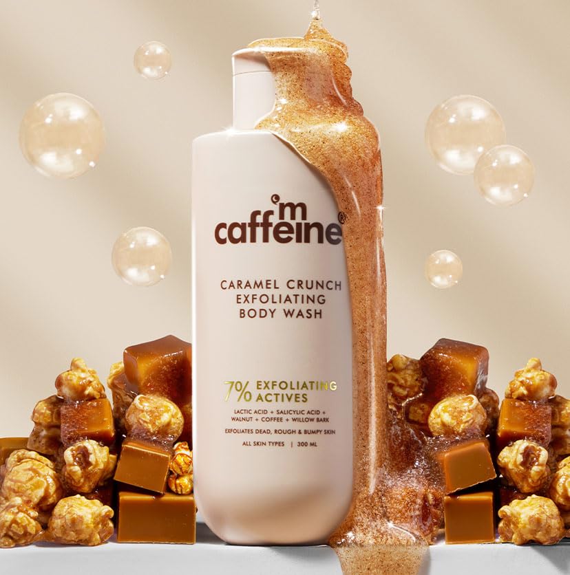 mcaffeine Exfoliating Body Wash & Summer Fresh Lotion Duo, 300ml Each, Caramel & Summer Breeze Scent, Adult Bath Kit - front