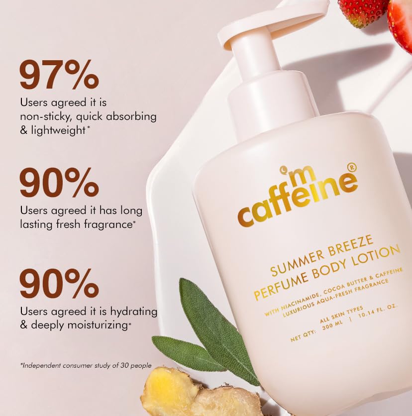 mcaffeine Exfoliating Body Wash & Summer Fresh Lotion Duo, 300ml Each, Caramel & Summer Breeze Scent, Adult Bath Kit - in use