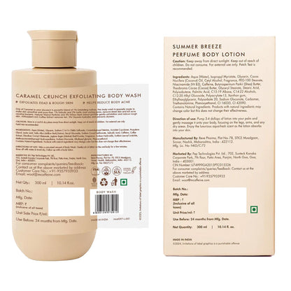 mcaffeine Exfoliating Body Wash & Summer Fresh Lotion Duo, 300ml Each, Caramel & Summer Breeze Scent, Adult Bath Kit - size a