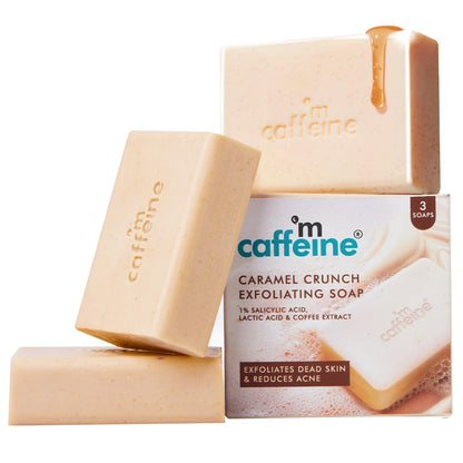 mcaffeine Exfoliating Soap with 1% Salicylic & Lactic Acid, 3x100g Pack, Caramel Butterscotch Fragrance, Unisex