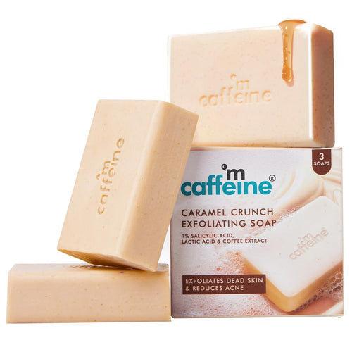 mcaffeine Exfoliating Soap with 1% Salicylic & Lactic Acid, 3x100g Pack, Caramel Butterscotch Fragrance, Unisex