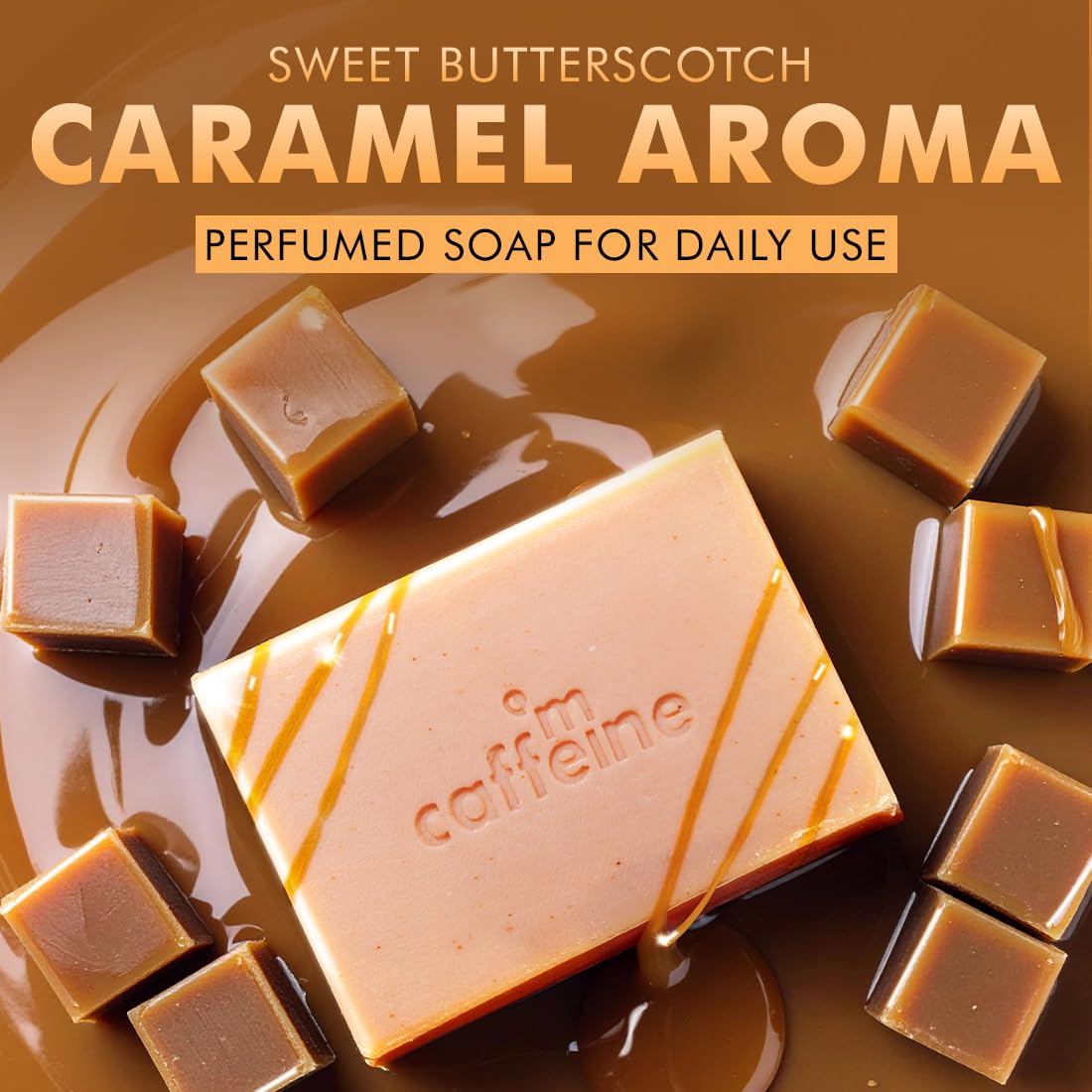mcaffeine Exfoliating Soap with 1% Salicylic & Lactic Acid, 3x100g Pack, Caramel Butterscotch Fragrance, Unisex - label detai
