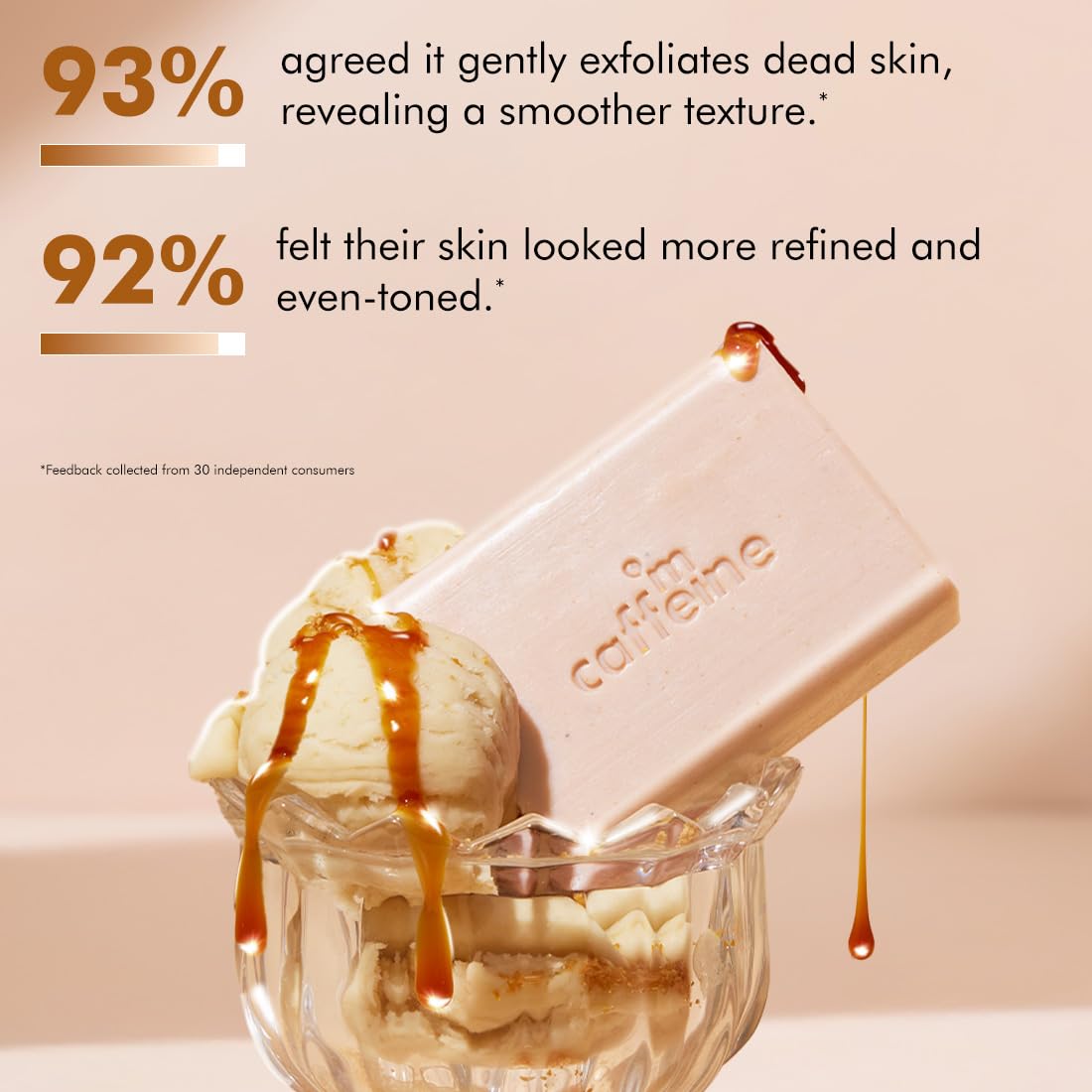 mcaffeine Exfoliating Soap with 1% Salicylic & Lactic Acid, 3x100g Pack, Caramel Butterscotch Fragrance, Unisex - close-up de
