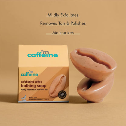 mCaffeine Exfoliating Tan Removal Soap with Coffee,Almond Milk & Caramel|De Tan Bathing Soap for Polishing & Moisturizing the