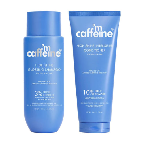 mcaffeine Glass Hair Wash Duo, Glossy Hair Shampoo 250ml + Shine Intensifier Conditioner 200g, Shine Complex with Glycolic &