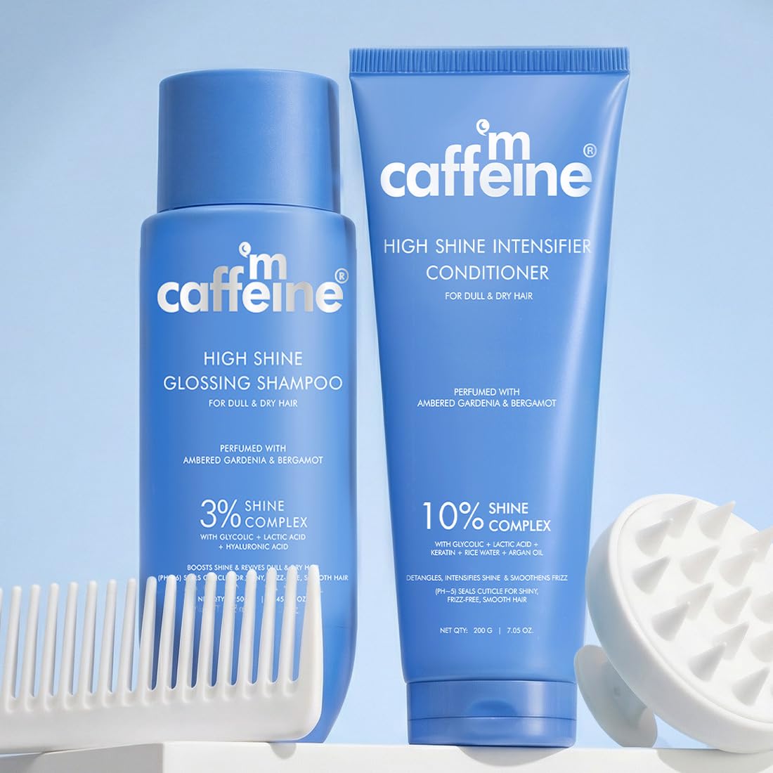 mcaffeine Glass Hair Wash Duo, Glossy Hair Shampoo 250ml + Shine Intensifier Conditioner 200g, Shine Complex with Glycolic & 