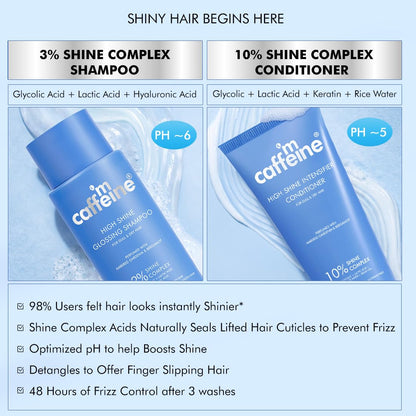 mcaffeine Glass Hair Wash Duo, Glossy Hair Shampoo 250ml + Shine Intensifier Conditioner 200g, Shine Complex with Glycolic & 