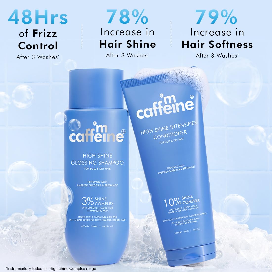 mcaffeine Glass Hair Wash Duo, Glossy Hair Shampoo 250ml + Shine Intensifier Conditioner 200g, Shine Complex with Glycolic & 