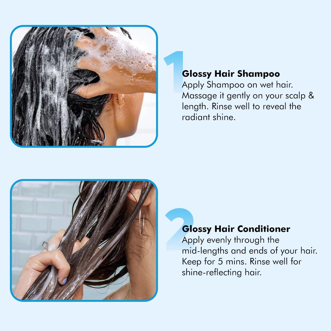 mcaffeine Glass Hair Wash Duo, Glossy Hair Shampoo 250ml + Shine Intensifier Conditioner 200g, Shine Complex with Glycolic & 