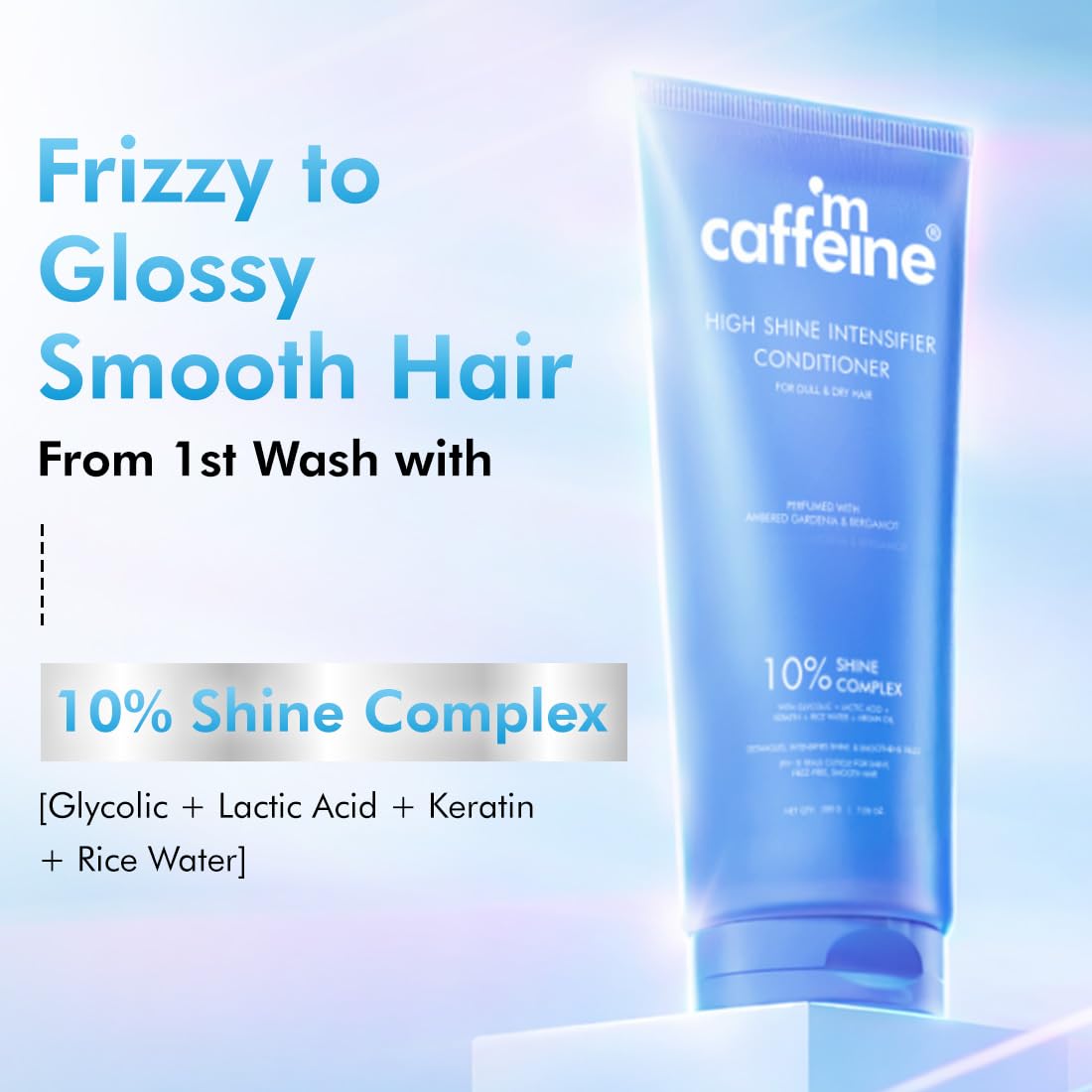 mCaffeine Glossy Hair Conditioner with 10% Shine Complex, 200ml, Glycolic Acid & Hydrolyzed Keratin, Unisex - front view