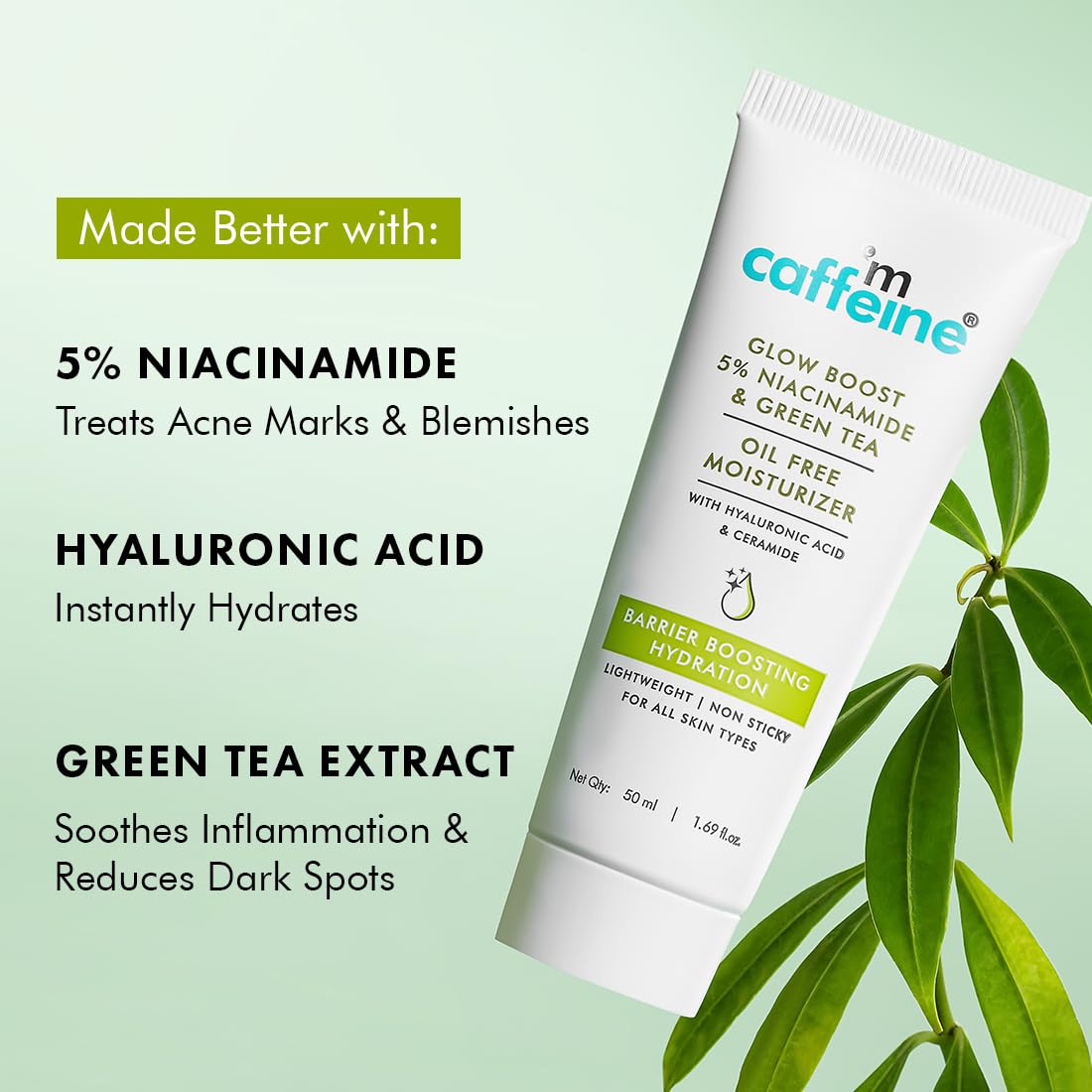 mcaffeine Glow Boost 5% Niacinamide Green Tea Moisturizer, 50ml, Oil-Free - packaging