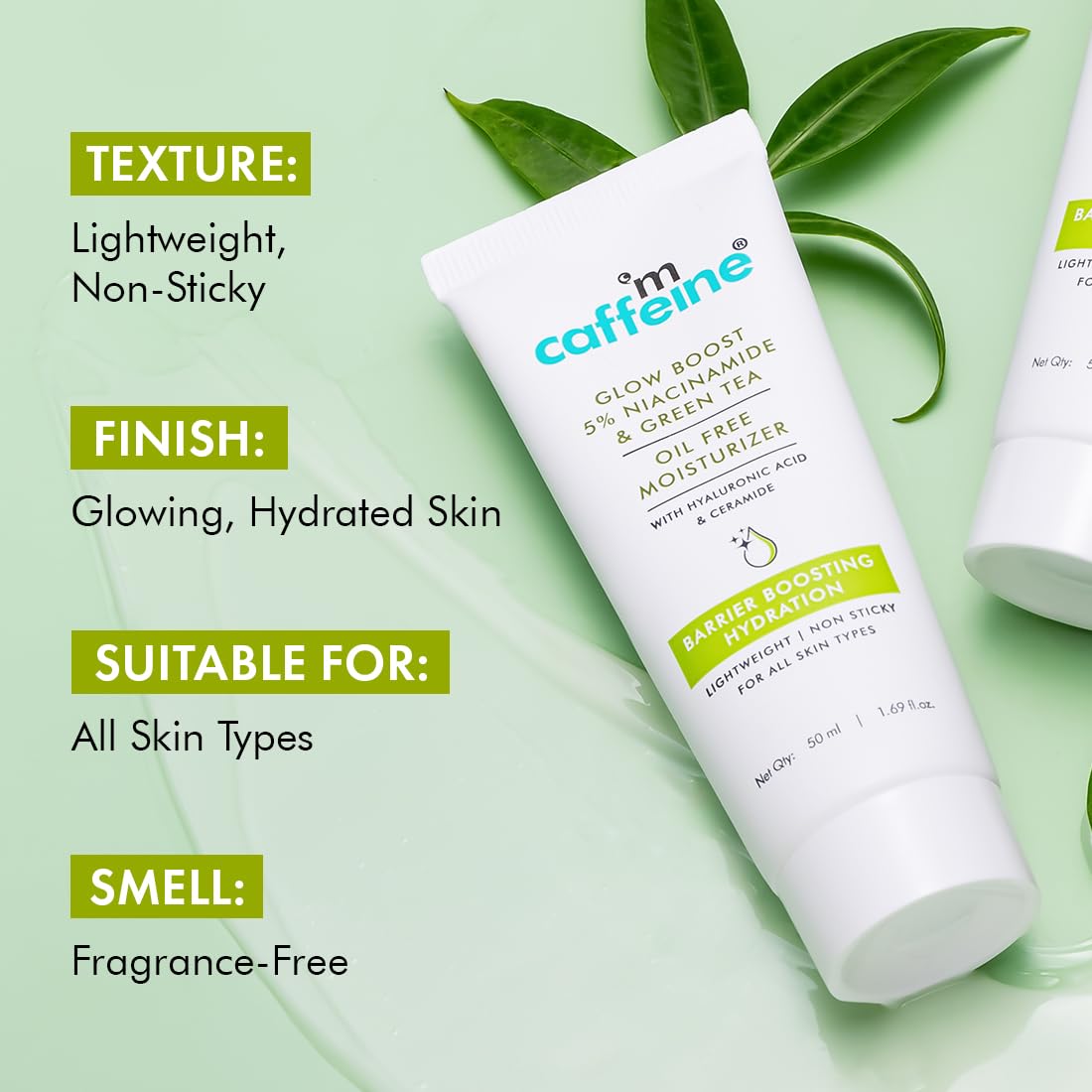 mcaffeine Glow Boost 5% Niacinamide Green Tea Moisturizer, 50ml, Oil-Free - close-up detail