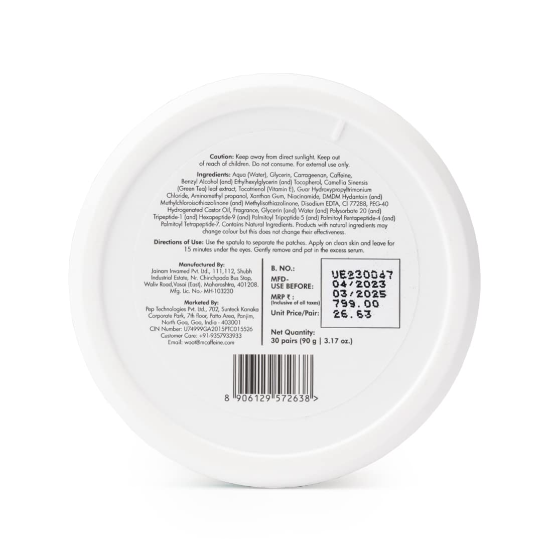 mcaffeine Green Tea Hydrogel Under Eye Patches, 30 Pairs, 90ml, Unisex - size and scale