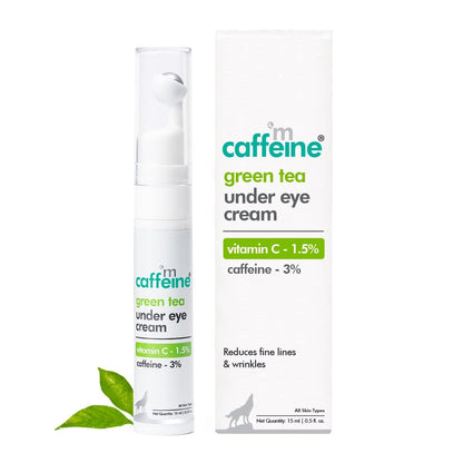 mcaffeine Green Tea Under Eye Cream with 3% Caffeine, 1.5% Vitamin C, Peptides, 15ml, Steel Ball Applicator, Unisex