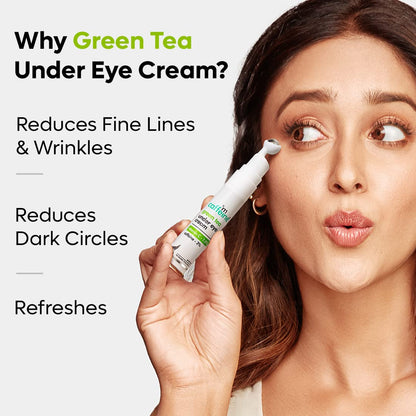 mcaffeine Green Tea Under Eye Cream with 3% Caffeine, 1.5% Vitamin C, Peptides, 15ml, Steel Ball Applicator, Unisex - front v