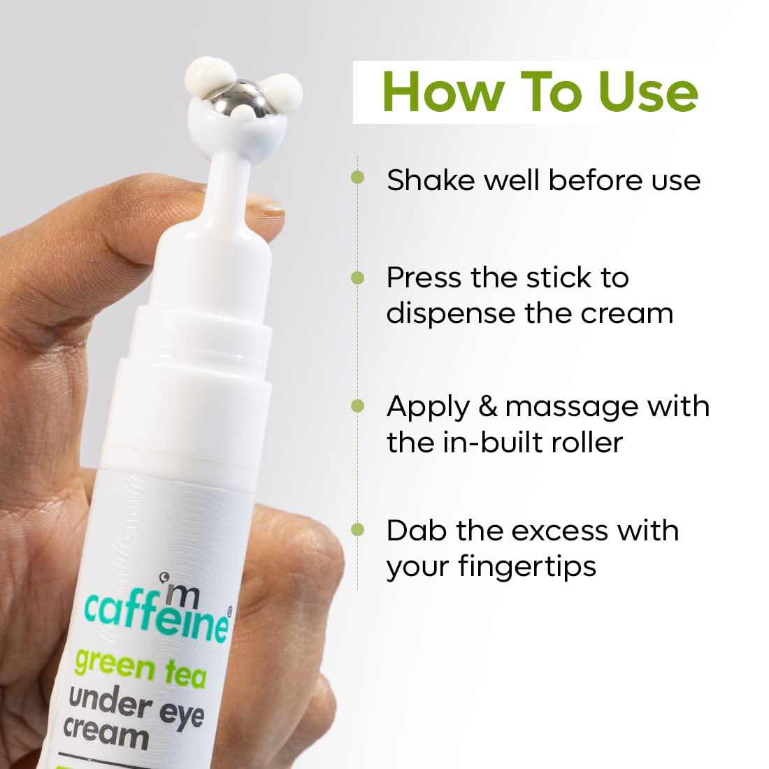 mcaffeine Green Tea Under Eye Cream with 3% Caffeine, 1.5% Vitamin C, Peptides, 15ml, Steel Ball Applicator, Unisex - label d