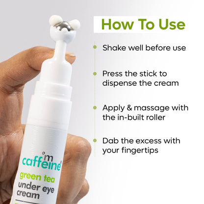 mcaffeine Green Tea Under Eye Cream with 3% Caffeine, 1.5% Vitamin C, Peptides, 15ml, Steel Ball Applicator, Unisex - label d