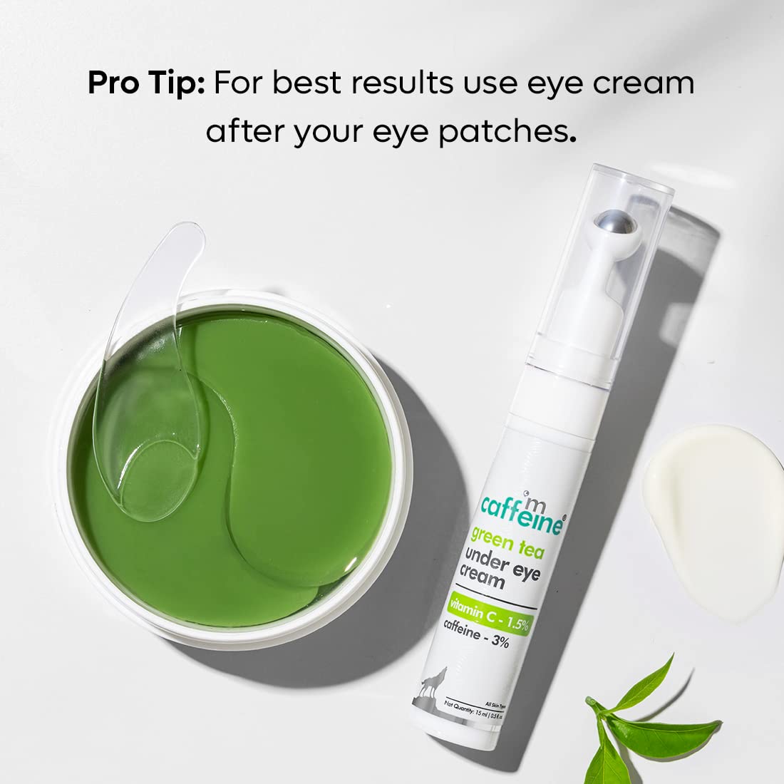 mcaffeine Green Tea Under Eye Cream with 3% Caffeine, 1.5% Vitamin C, Peptides, 15ml, Steel Ball Applicator, Unisex - ingredi