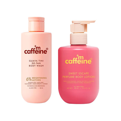 mcaffeine Guava Tini Body Wash & Sweet Escape Body Lotion Set, 300ml Each, with Glycolic Acid, Kojic Acid & Niacinamide, PETA