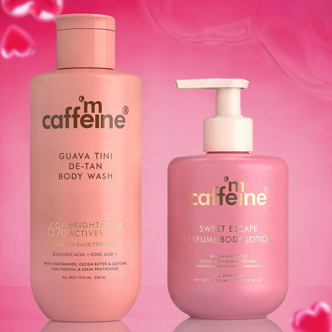 mcaffeine Guava Tini Body Wash & Sweet Escape Body Lotion Set, 300ml Each, with Glycolic Acid, Kojic Acid & Niacinamide, PETA
