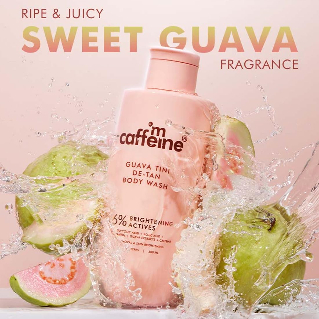 mcaffeine Guava Tini Body Wash & Sweet Escape Body Lotion Set, 300ml Each, with Glycolic Acid, Kojic Acid & Niacinamide, PETA