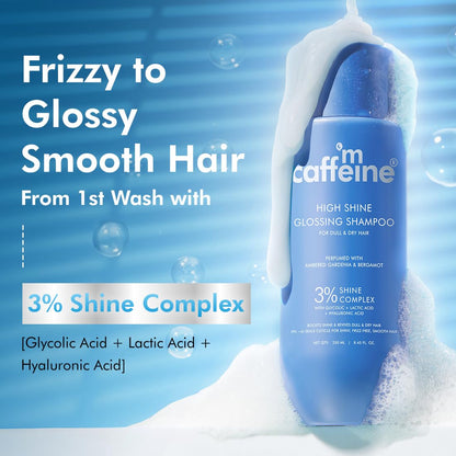 mcaffeine High Shine Glossy Hair Shampoo, 250ml, 3% Shine Complex with Glycolic Acid & Hyaluronic Acid, Unisex - front view