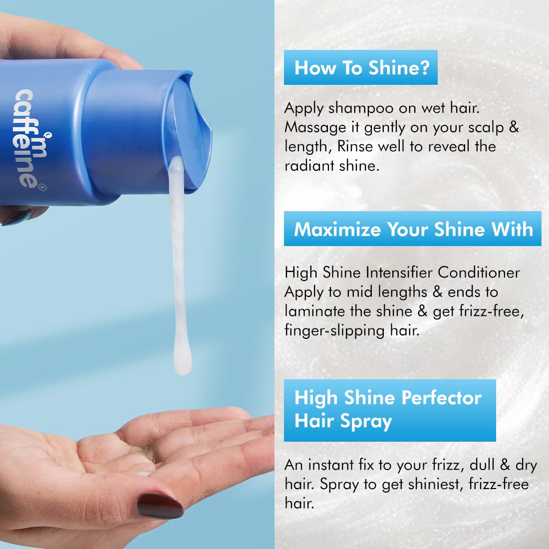 mcaffeine High Shine Glossy Hair Shampoo, 250ml, 3% Shine Complex with Glycolic Acid & Hyaluronic Acid, Unisex - close-up det