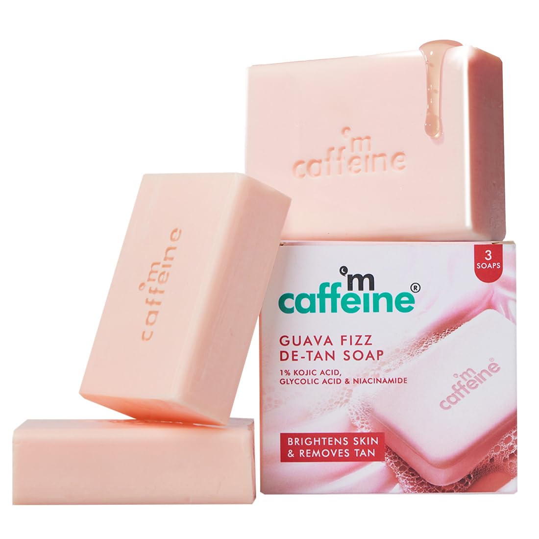 mCaffeine Kojic Acid Glutathione Soap Bar, 1% Formula, 3x100g, Niacinamide, Glycolic Acid, Guava Scent