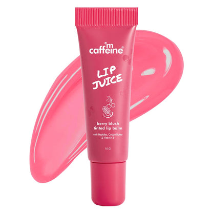 mCaffeine Lip Juice Tinted Lip Balm - Berry Blush | 24 hrs Moisturization | With Peptides, Cocoa Butter & Vitamin E | Dry & C