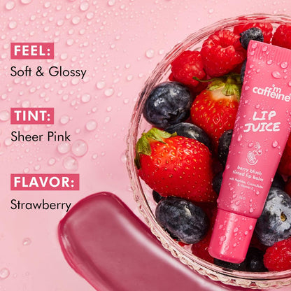 mCaffeine Lip Juice Tinted Lip Balm - Berry Blush | 24 hrs Moisturization | With Peptides, Cocoa Butter & Vitamin E | Dry & C