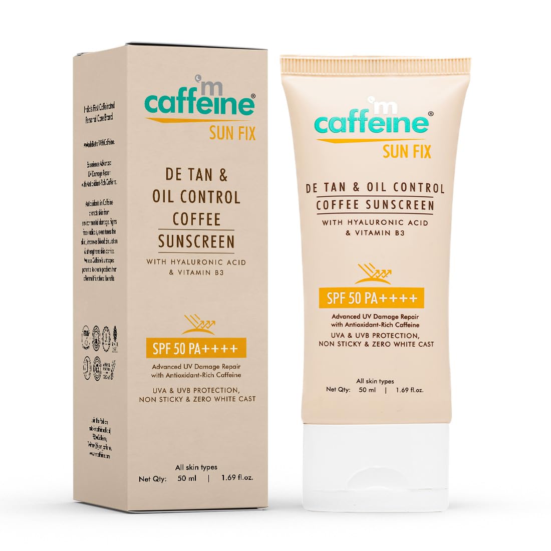 mcaffeine Matte Sunscreen SPF 50, 50ml Gel Cream, Water Resistant, Zero White Cast, Unisex for All Skin Types