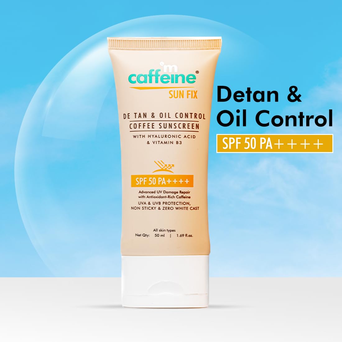 mcaffeine Matte Sunscreen SPF 50, 50ml Gel Cream, Water Resistant, Zero White Cast, Unisex for All Skin Types - back view
