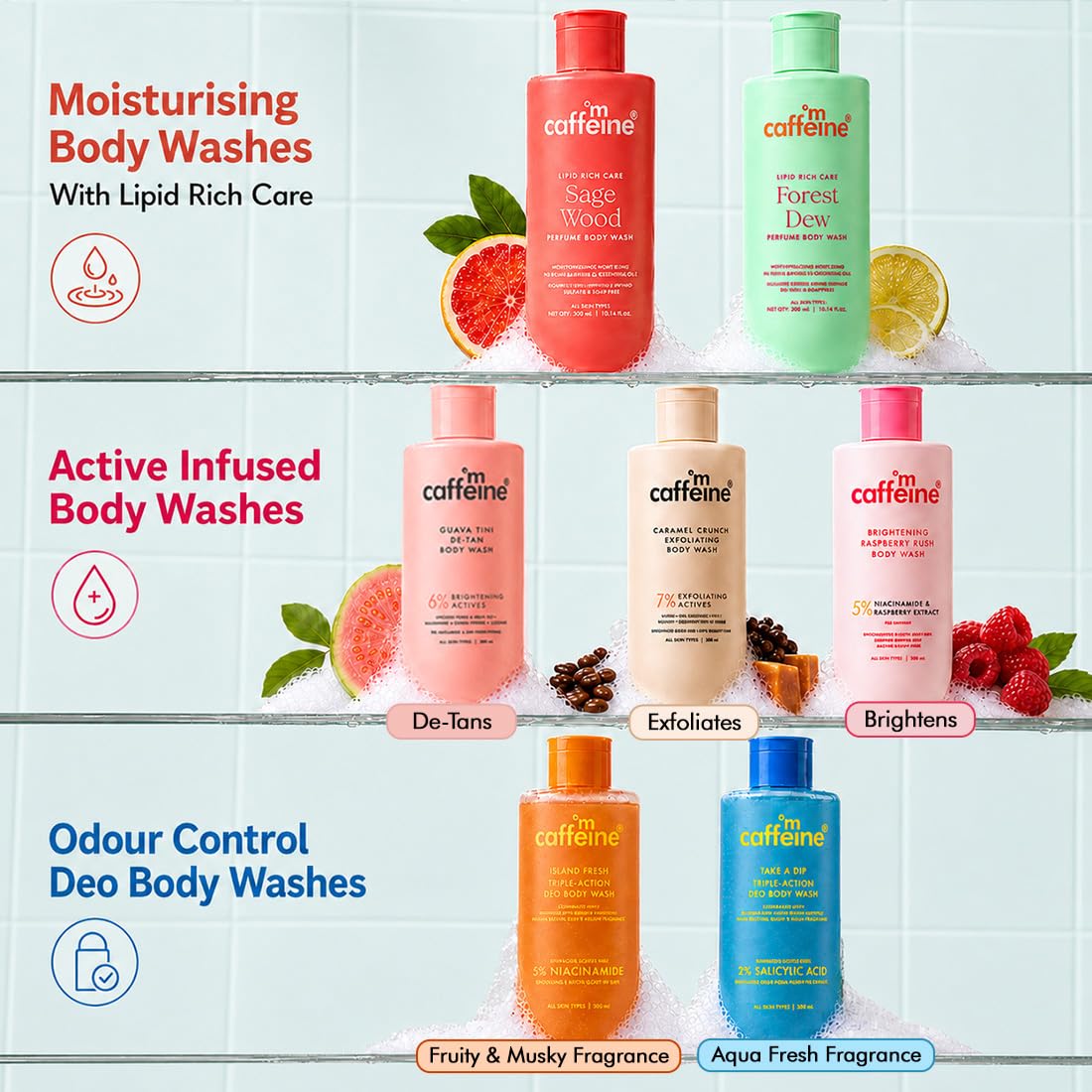 mcaffeine Milky Body Wash Gel with Glycerin, Betaine, Lipids, Coconut Oil, 250ml, Forest Dew Fragrance, Unisex, Adult - size