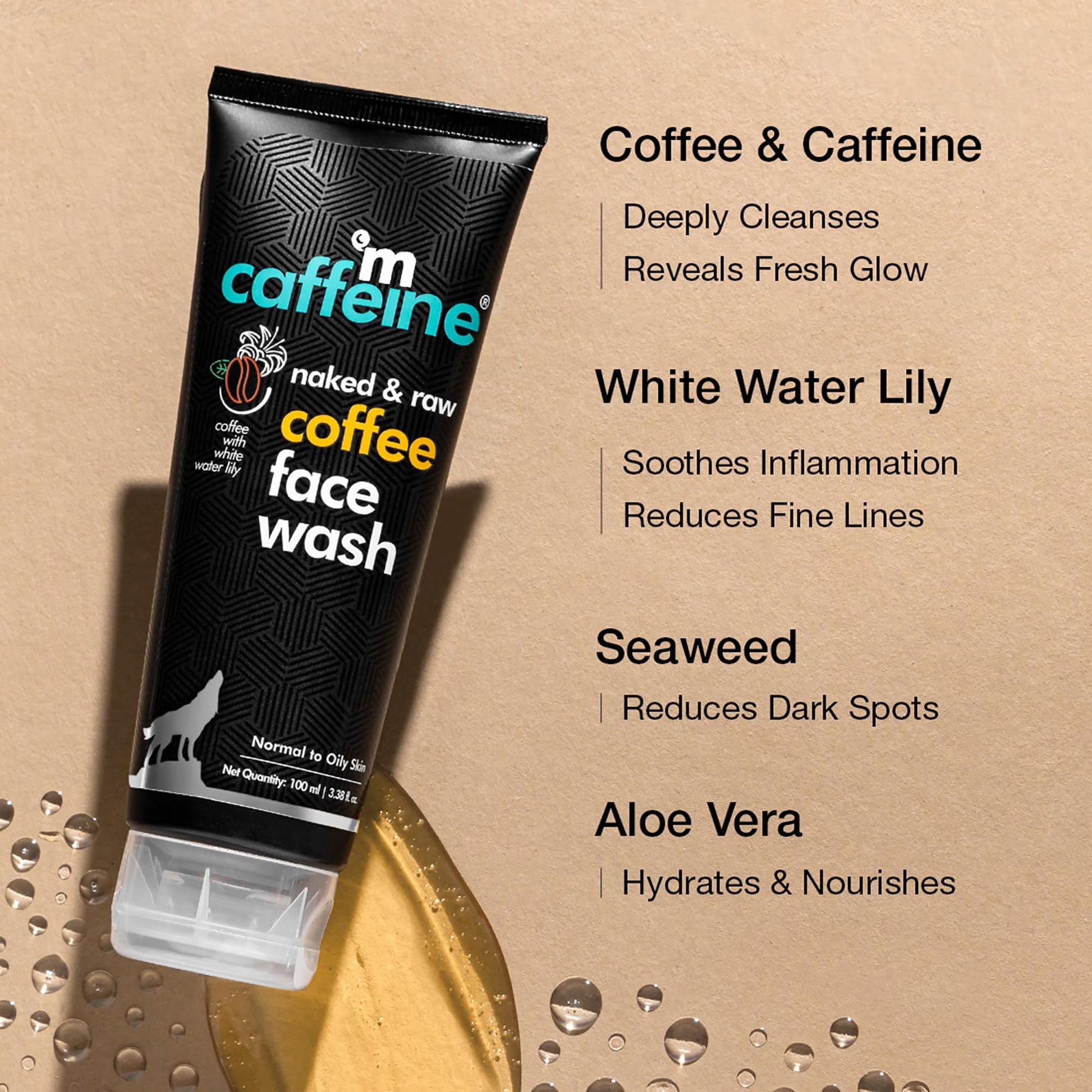 mcaffeine Naked & Raw Coffee Face Wash, 100ml, Vegan, Cruelty-Free, Dermatologically Tested, Unisex - back view