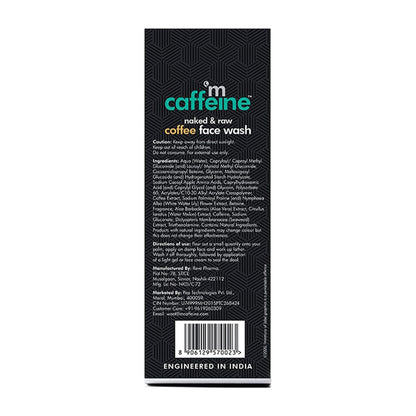 mcaffeine Naked & Raw Coffee Face Wash, 100ml, Vegan, Cruelty-Free, Dermatologically Tested, Unisex - ingredients panel