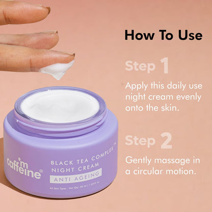 mcaffeine Night Cream with Black Tea Complex, Vegan Collagen Peptide, Hyaluronic Acid, 50ml, Unisex - in use