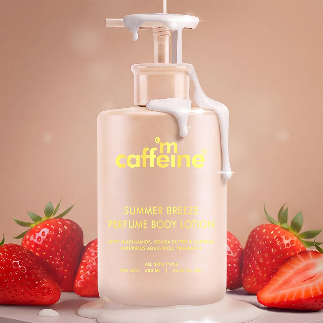 mCaffeine Perfume Body Lotion, 300ml, Niacinamide, Cocoa Butter, Shea Butter, Aquatic Beachy Scent - front view (11)