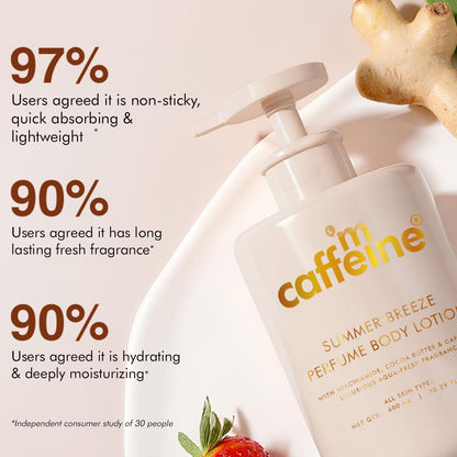 mCaffeine Perfume Body Lotion, 300ml, Niacinamide, Cocoa Butter, Shea Butter, Aquatic Beachy Scent - close-up detail (16)