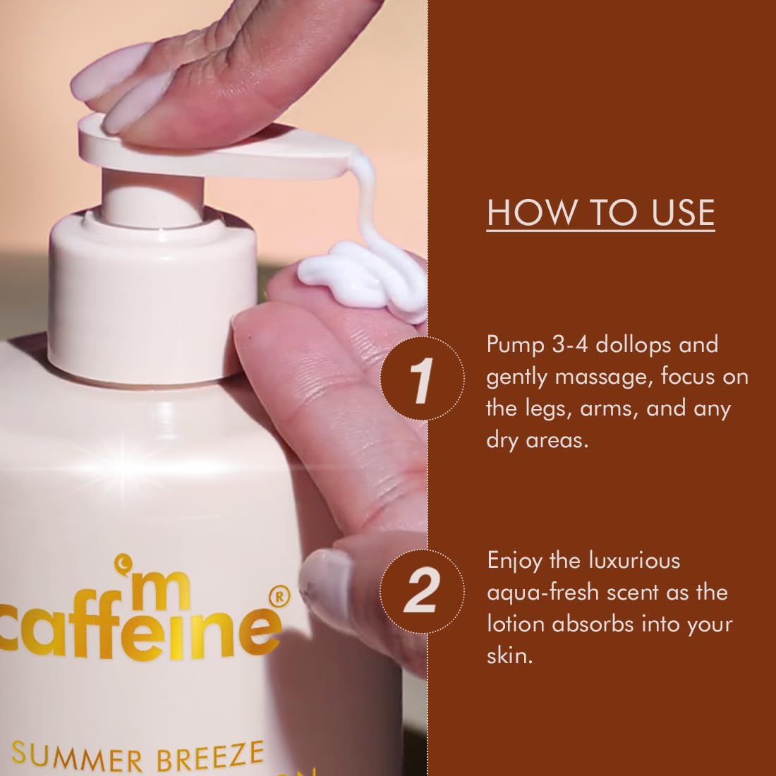 mCaffeine Perfume Body Lotion, 300ml, Niacinamide, Cocoa Butter, Shea Butter, Aquatic Beachy Scent - in use (17)