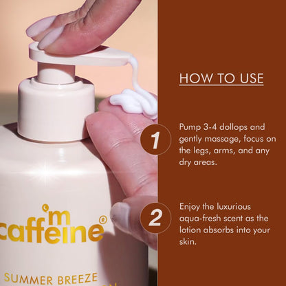 mCaffeine Perfume Body Lotion, 300ml, Niacinamide, Cocoa Butter, Shea Butter, Aquatic Beachy Scent - in use (17)