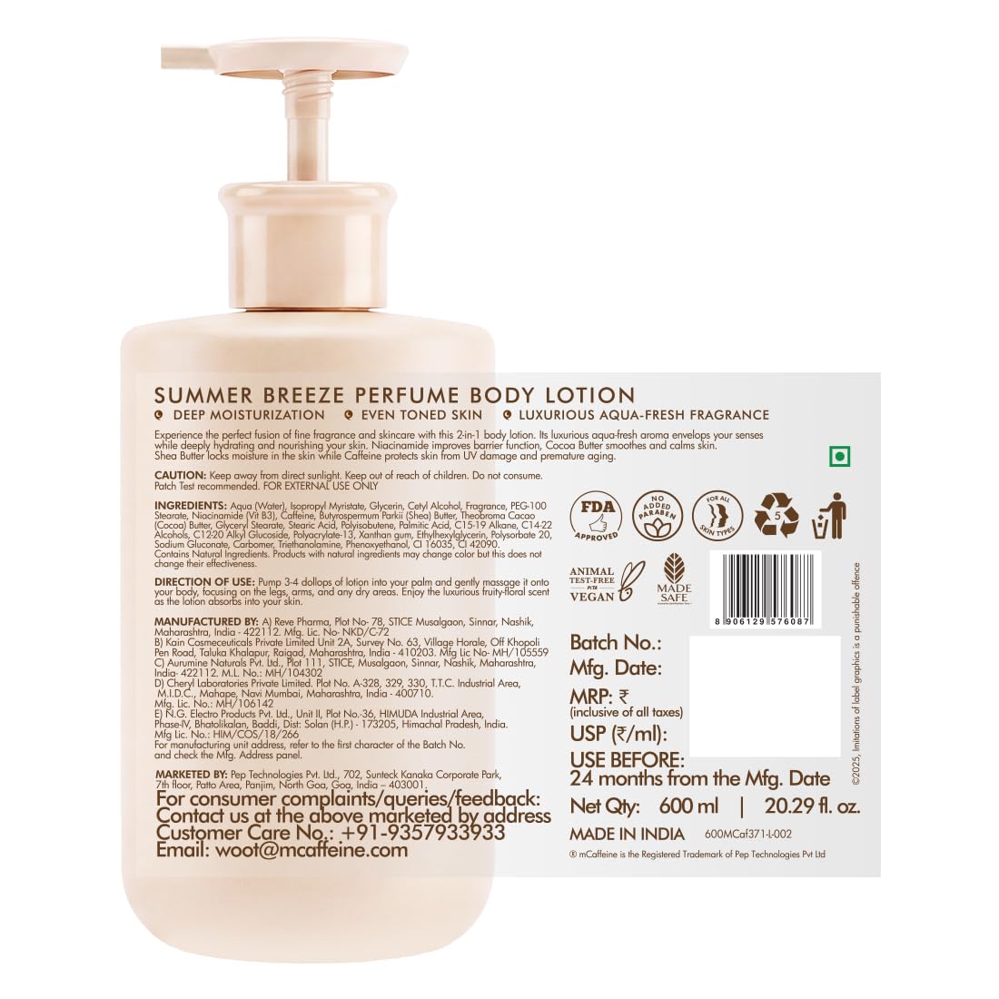 mCaffeine Perfume Body Lotion, 300ml, Niacinamide, Cocoa Butter, Shea Butter, Aquatic Beachy Scent - size and scale (18)