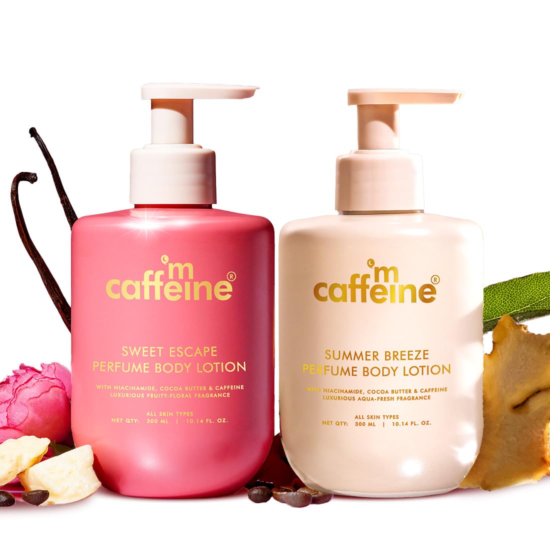 mcaffeine Perfume Body Lotion Combo, 300ml x 2, Niacinamide Cocoa Shea Butter, Sweet Escape Summer Breeze Scents
