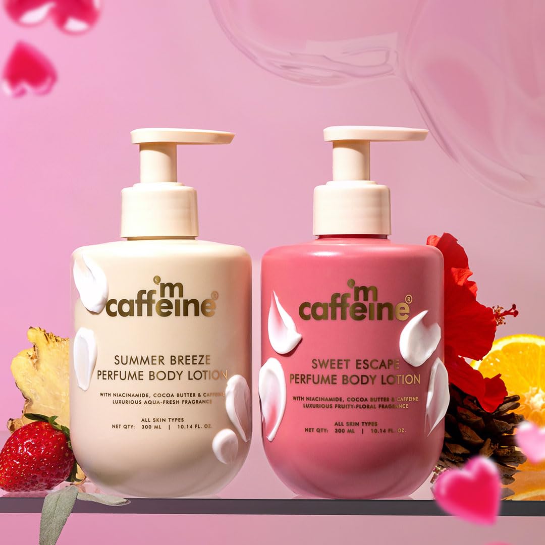 mcaffeine Perfume Body Lotion Combo, 300ml x 2, Niacinamide Cocoa Shea Butter, Sweet Escape Summer Breeze Scents - front view